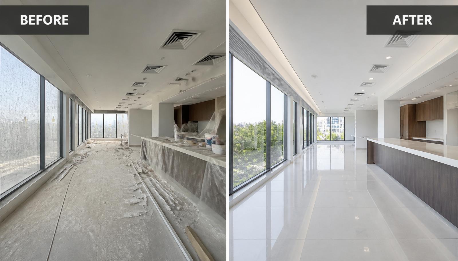 Construction Clean before and after