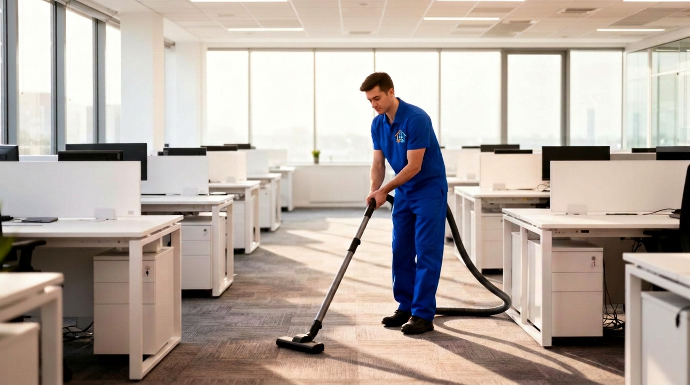 BCS cleaner vacuuming an open plan Melbourne office